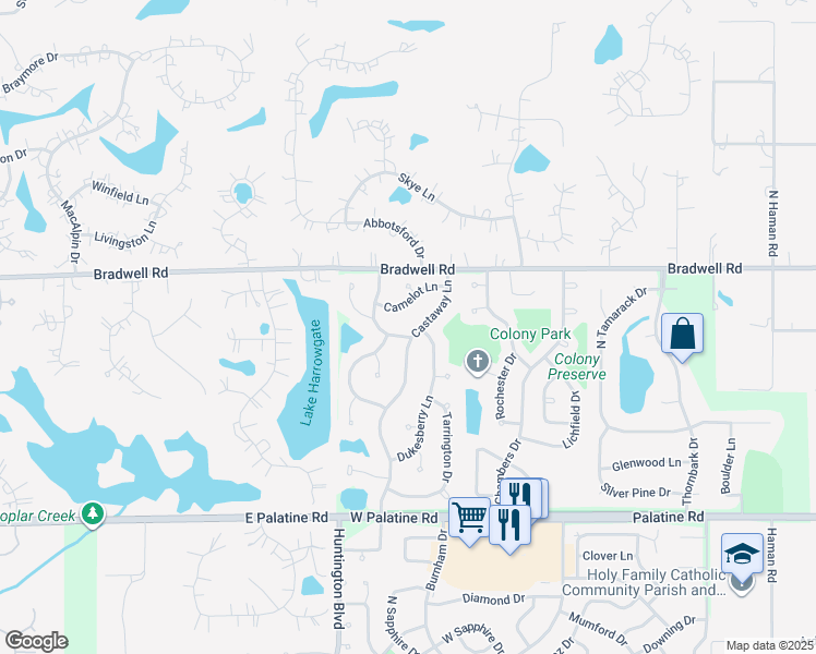 map of restaurants, bars, coffee shops, grocery stores, and more near 5060 Castaway Lane in Hoffman Estates
