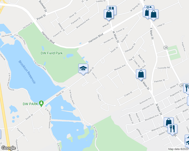 map of restaurants, bars, coffee shops, grocery stores, and more near 8 Leo's Lane in Avon
