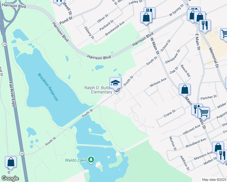 map of restaurants, bars, coffee shops, grocery stores, and more near 186 South Street in Avon