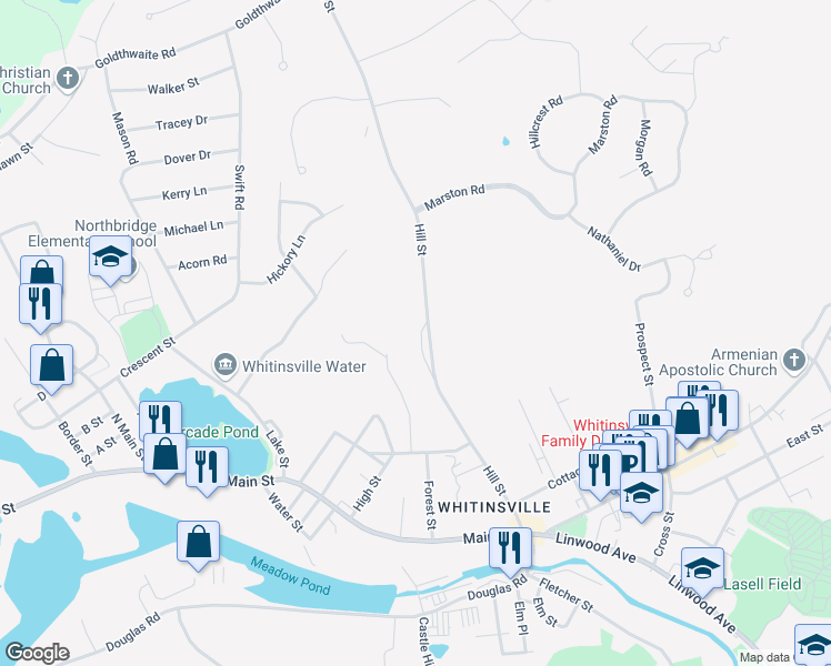 map of restaurants, bars, coffee shops, grocery stores, and more near 231 Hill Street in Northbridge