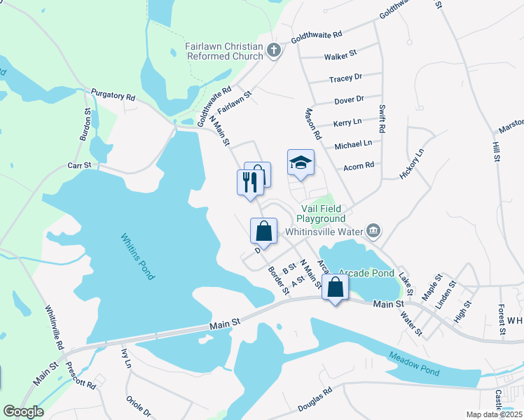 map of restaurants, bars, coffee shops, grocery stores, and more near 105 Overlook Street in Northbridge