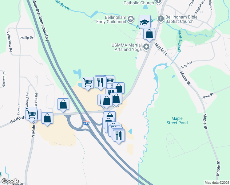 map of restaurants, bars, coffee shops, grocery stores, and more near 284 Hartford Avenue in Bellingham