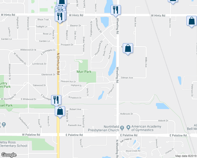 map of restaurants, bars, coffee shops, grocery stores, and more near 540 Pleasant Run Drive in Wheeling