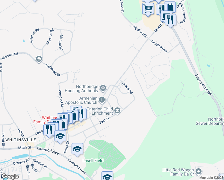 map of restaurants, bars, coffee shops, grocery stores, and more near 358 Church Street in Northbridge