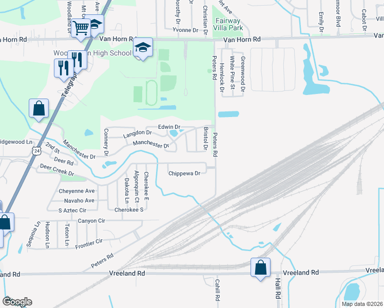 map of restaurants, bars, coffee shops, grocery stores, and more near Loudon Drive in Brownstown Charter Township