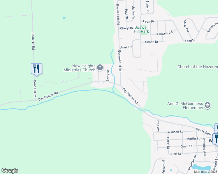 map of restaurants, bars, coffee shops, grocery stores, and more near 1105 Day Hollow Road in Endicott