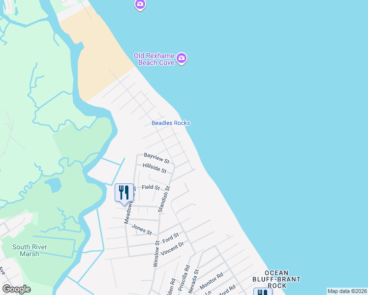 map of restaurants, bars, coffee shops, grocery stores, and more near 1 Minot Street in Marshfield