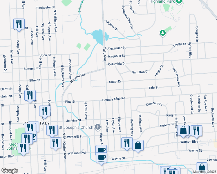 map of restaurants, bars, coffee shops, grocery stores, and more near 2610 Smith Drive in Endicott