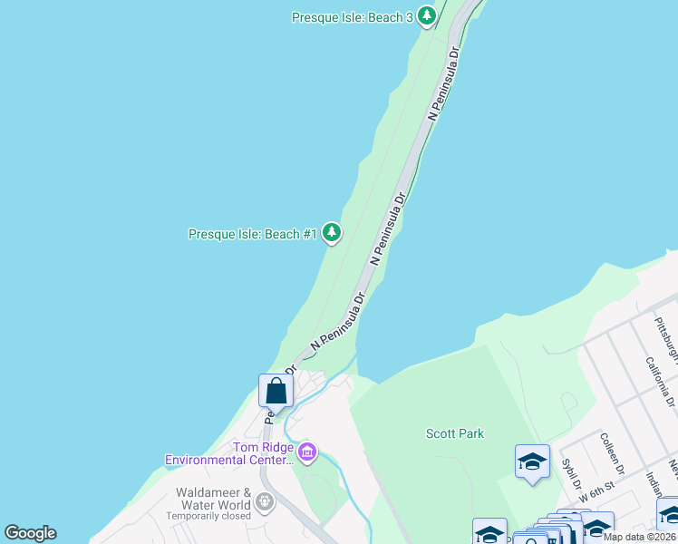 map of restaurants, bars, coffee shops, grocery stores, and more near 67 Old Lake Road in Erie