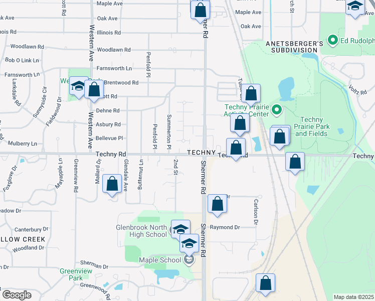 map of restaurants, bars, coffee shops, grocery stores, and more near 1933 Somerset Lane in Northbrook