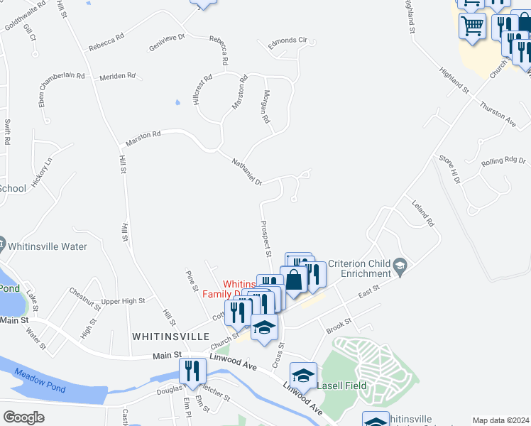 map of restaurants, bars, coffee shops, grocery stores, and more near 70 Prospect Street in Northbridge
