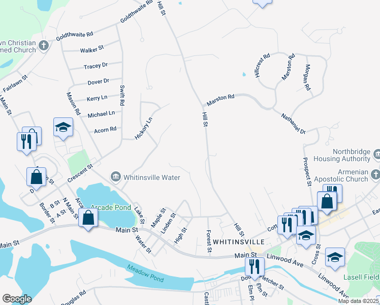 map of restaurants, bars, coffee shops, grocery stores, and more near 255 Hill Street in Northbridge