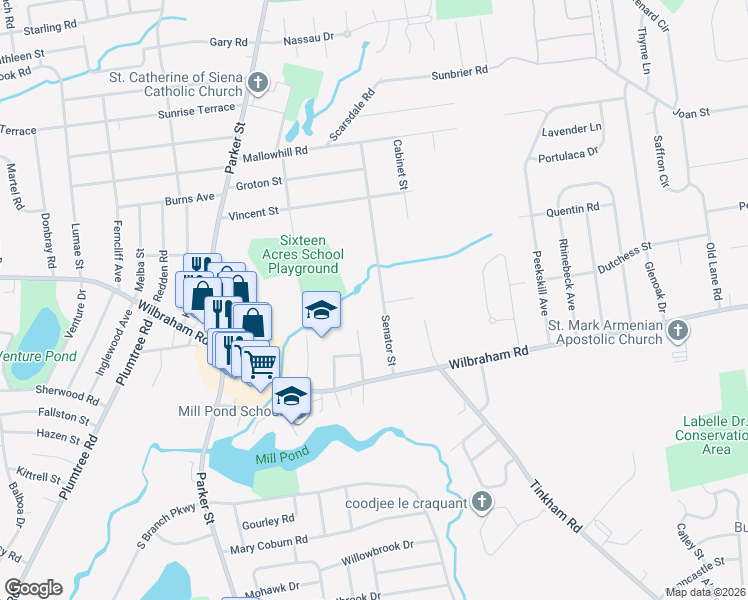 map of restaurants, bars, coffee shops, grocery stores, and more near 94 Senator Street in Springfield