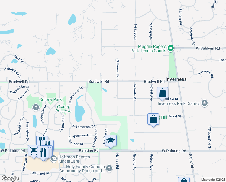 map of restaurants, bars, coffee shops, grocery stores, and more near 179 Bradwell Road in Inverness