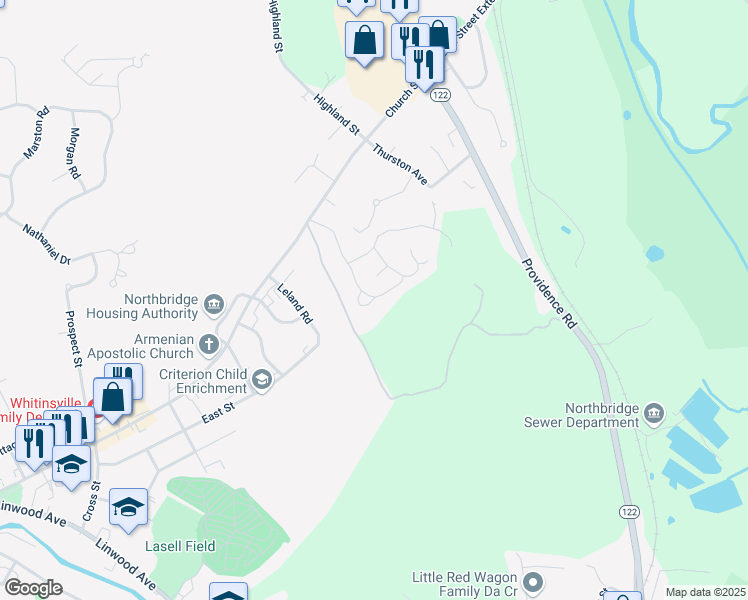 map of restaurants, bars, coffee shops, grocery stores, and more near in Northbridge