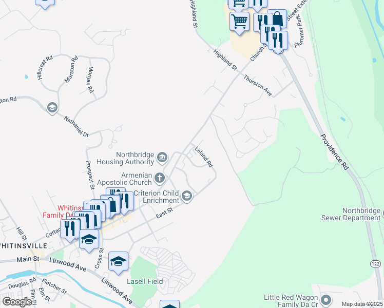 map of restaurants, bars, coffee shops, grocery stores, and more near 406 Church Street in Northbridge