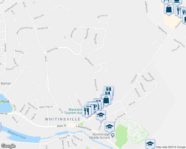map of restaurants, bars, coffee shops, grocery stores, and more near 91 Prospect Street in Northbridge
