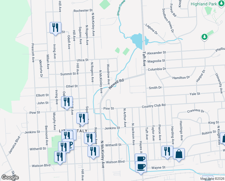 map of restaurants, bars, coffee shops, grocery stores, and more near 1612 Newell Road in Endicott
