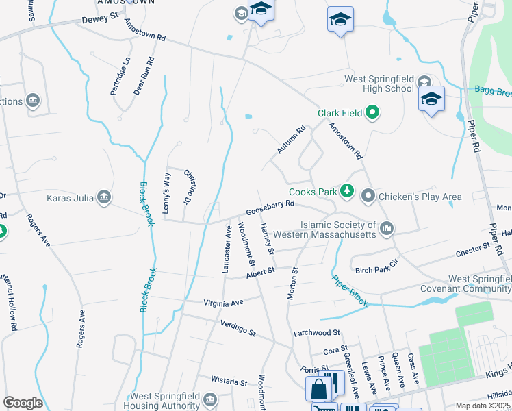 map of restaurants, bars, coffee shops, grocery stores, and more near 130 East Gooseberry Road in West Springfield