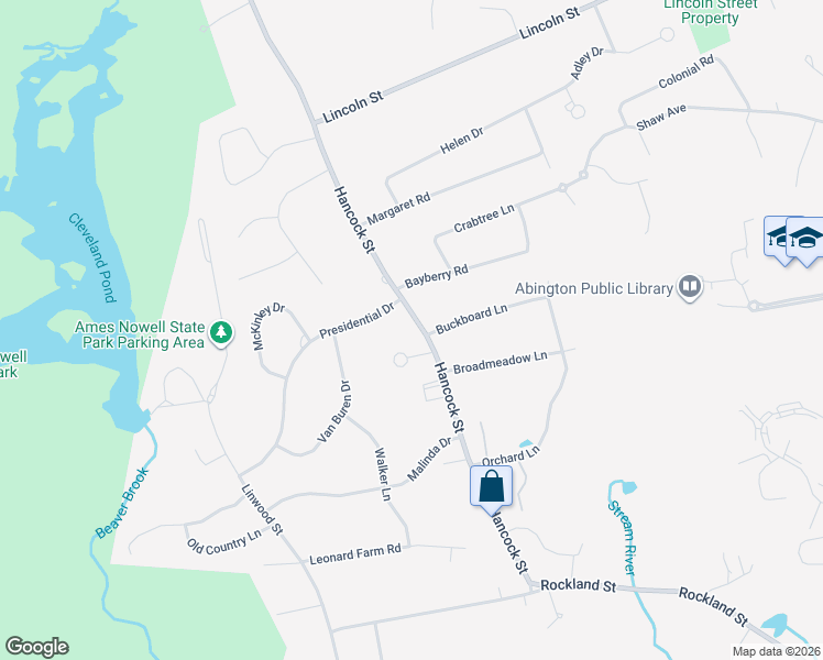 map of restaurants, bars, coffee shops, grocery stores, and more near 306 Hancock Street in Abington