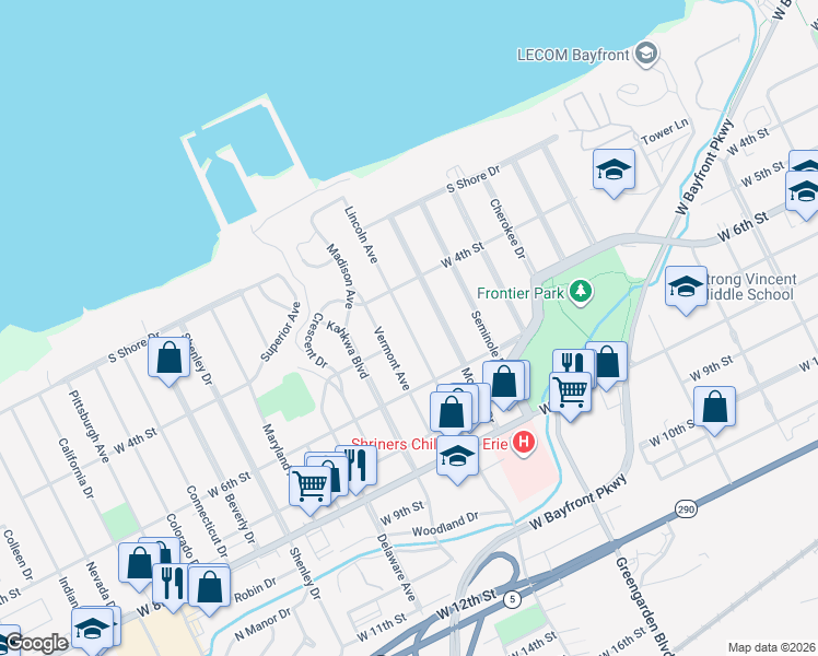 map of restaurants, bars, coffee shops, grocery stores, and more near 441 Lincoln Ave in Erie