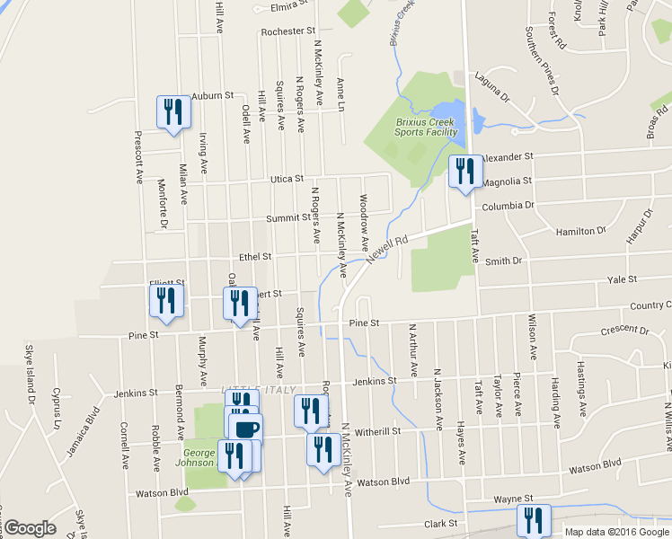 map of restaurants, bars, coffee shops, grocery stores, and more near 509 North McKinley Avenue in Endicott