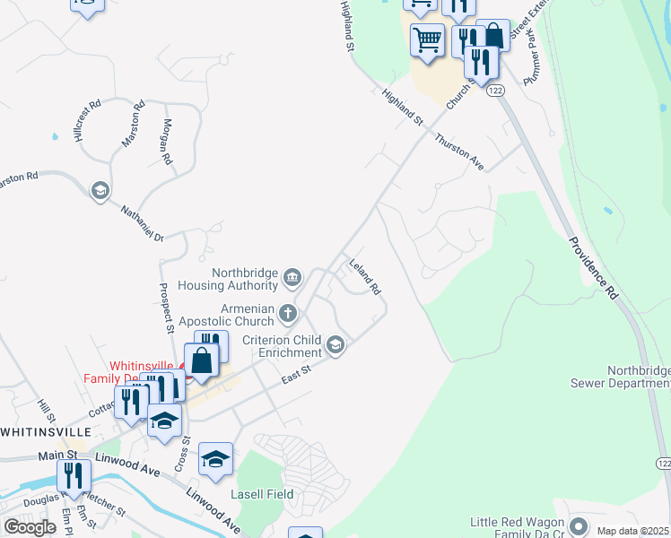 map of restaurants, bars, coffee shops, grocery stores, and more near 406 Church Street in Northbridge