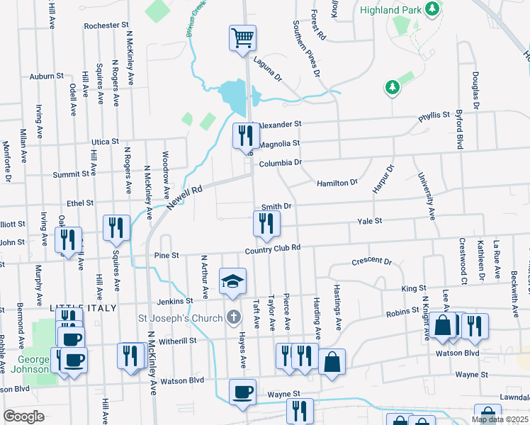 map of restaurants, bars, coffee shops, grocery stores, and more near 2610 Smith Drive in Endicott