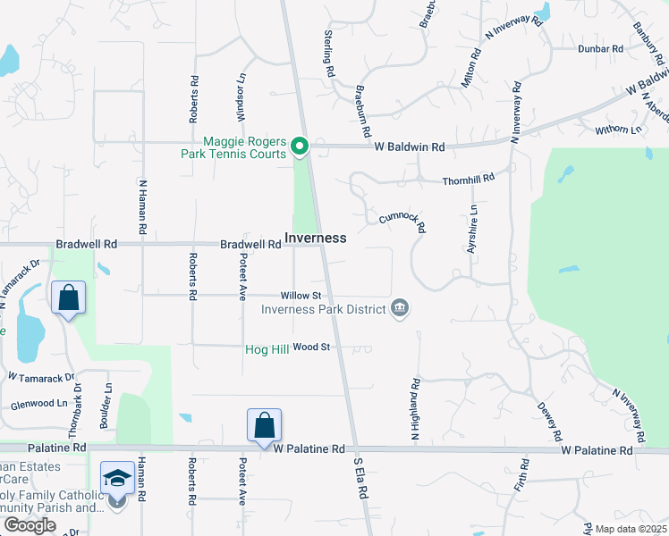 map of restaurants, bars, coffee shops, grocery stores, and more near 361 Ela Road in Inverness