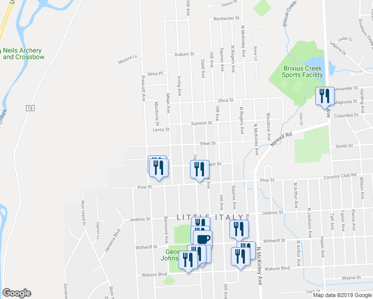 map of restaurants, bars, coffee shops, grocery stores, and more near 516 Irving Avenue in Endicott