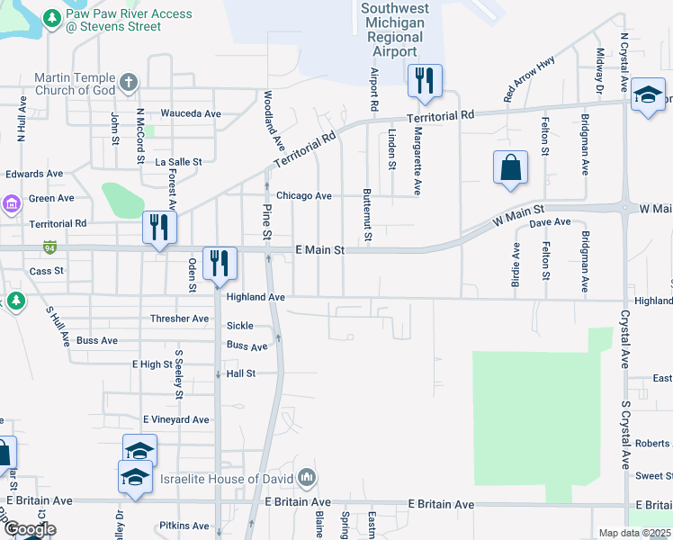 map of restaurants, bars, coffee shops, grocery stores, and more near 146 Walnut Street in Benton Harbor