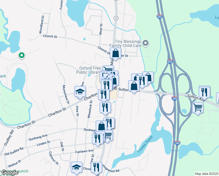 map of restaurants, bars, coffee shops, grocery stores, and more near in Oxford