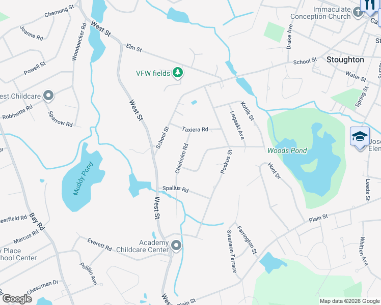 map of restaurants, bars, coffee shops, grocery stores, and more near 46 Chisholm Road in Stoughton