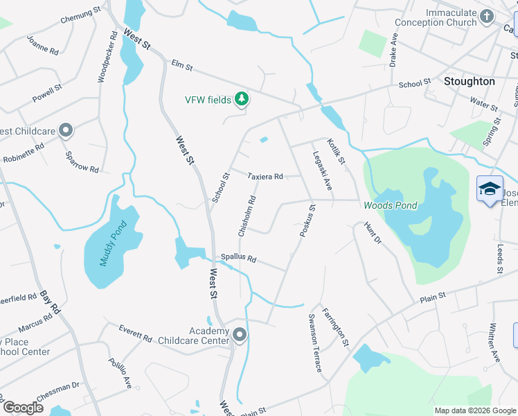 map of restaurants, bars, coffee shops, grocery stores, and more near 46 Chisholm Road in Stoughton