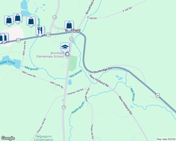 map of restaurants, bars, coffee shops, grocery stores, and more near 40 Sturbridge Road in Brimfield