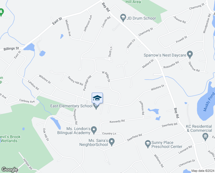 map of restaurants, bars, coffee shops, grocery stores, and more near 26 West Ridge Drive in Sharon