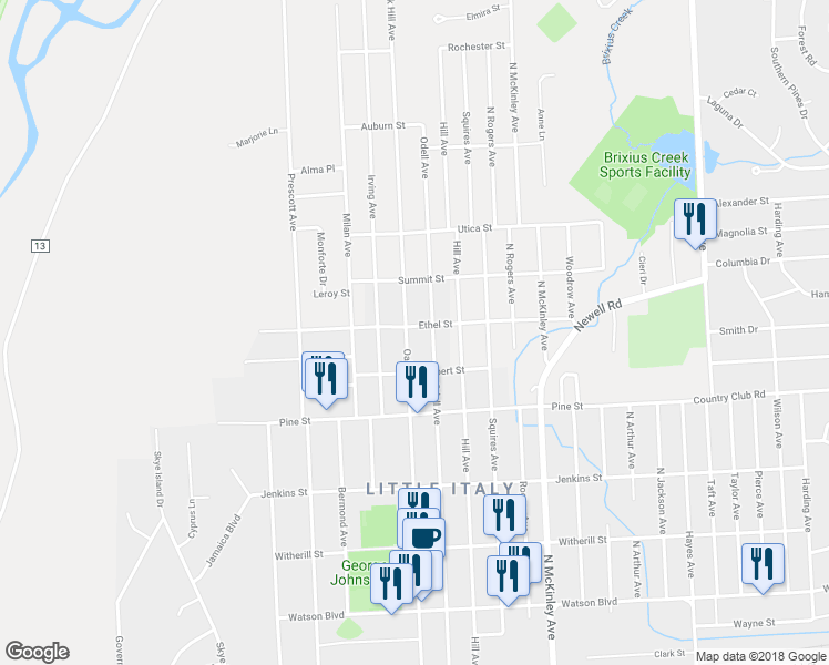 map of restaurants, bars, coffee shops, grocery stores, and more near 518 Oak Hill Avenue in Endicott