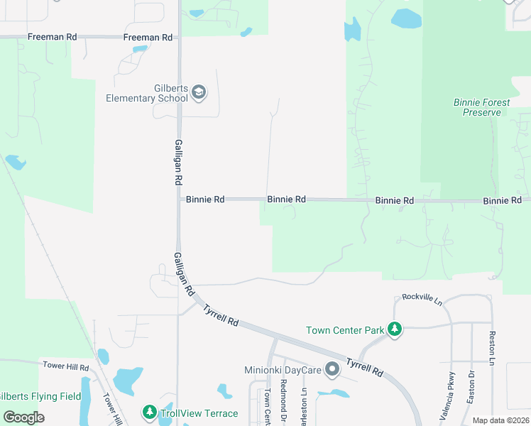 map of restaurants, bars, coffee shops, grocery stores, and more near 38W719 Binnie Road in Kane County