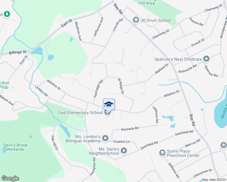 map of restaurants, bars, coffee shops, grocery stores, and more near 5 Meadowlark Lane in Sharon