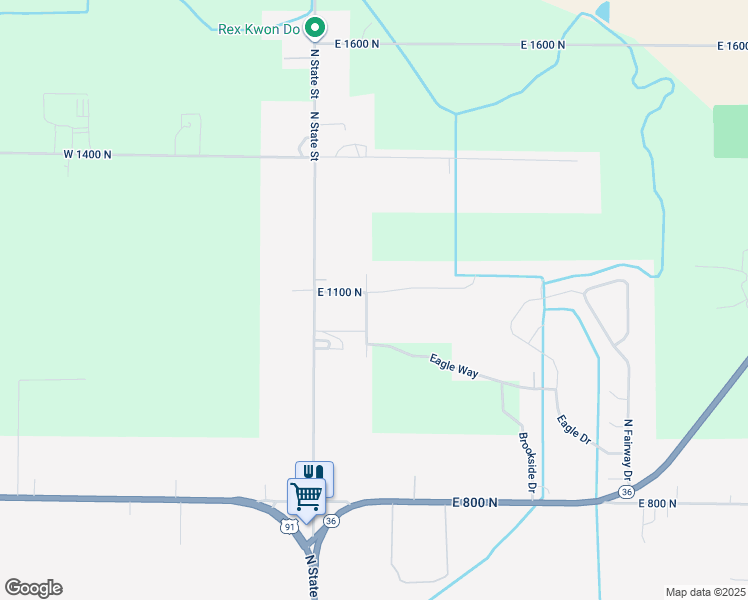 map of restaurants, bars, coffee shops, grocery stores, and more near 58 East 1100 North in Preston