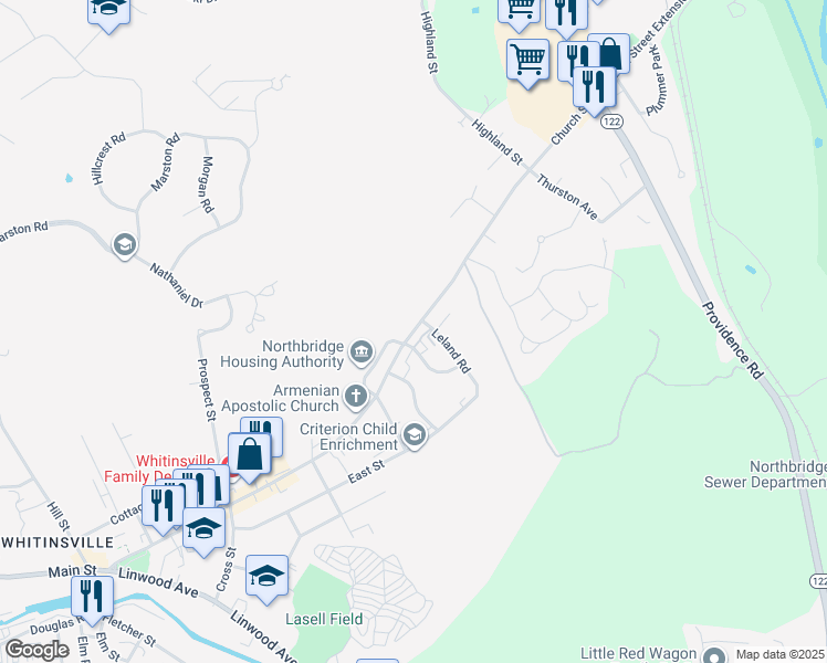 map of restaurants, bars, coffee shops, grocery stores, and more near 406 Church Street in Northbridge