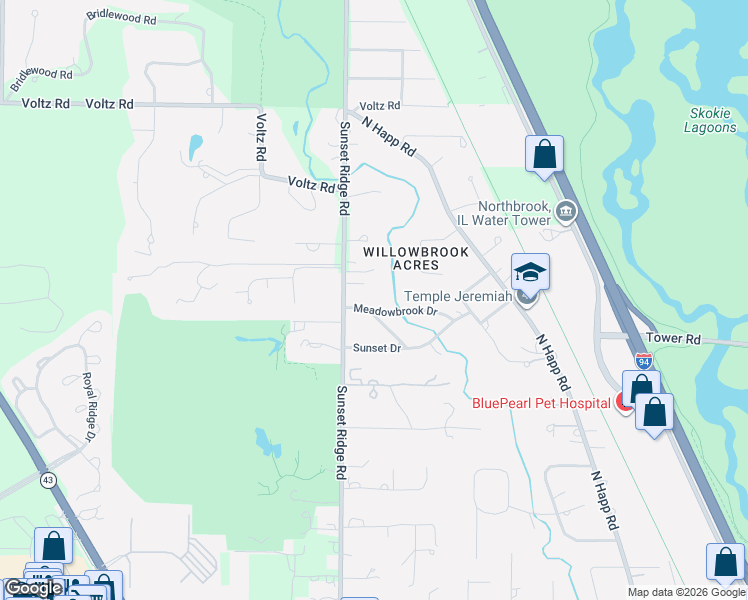 map of restaurants, bars, coffee shops, grocery stores, and more near 364 Meadowbrook Drive in Northfield