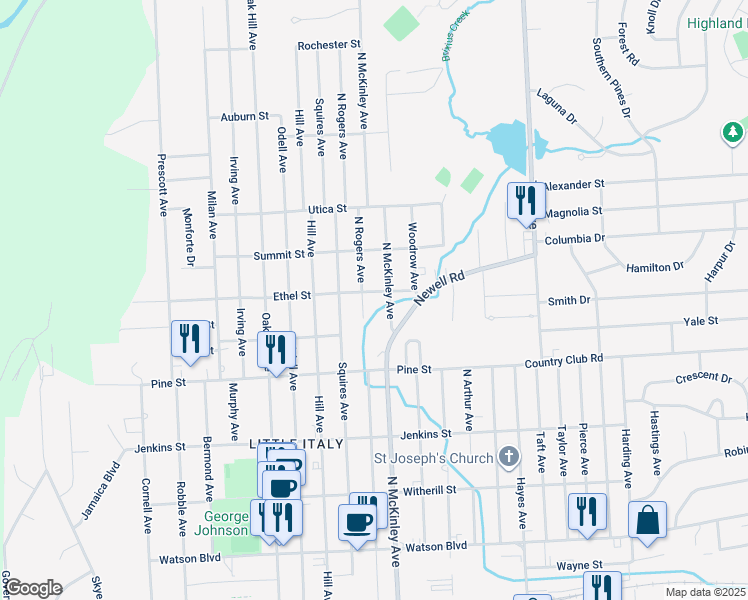 map of restaurants, bars, coffee shops, grocery stores, and more near 509 North McKinley Avenue in Endicott