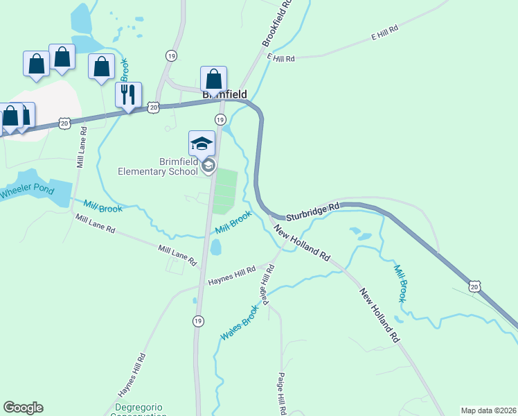 map of restaurants, bars, coffee shops, grocery stores, and more near 40 Sturbridge Road in Brimfield