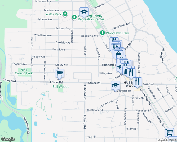 map of restaurants, bars, coffee shops, grocery stores, and more near 935 Forest Glen Drive South in Winnetka