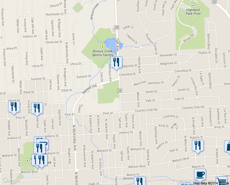 map of restaurants, bars, coffee shops, grocery stores, and more near 507 Taft Avenue in Endicott