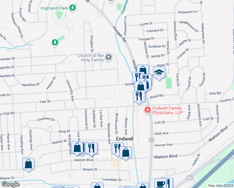 map of restaurants, bars, coffee shops, grocery stores, and more near 515 Alfred Drive in Endicott