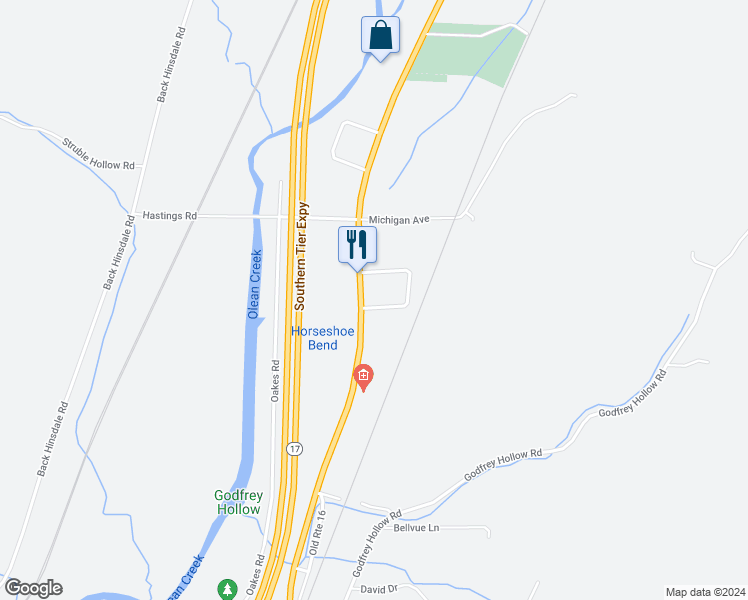 map of restaurants, bars, coffee shops, grocery stores, and more near 1987 Montana Street in Olean