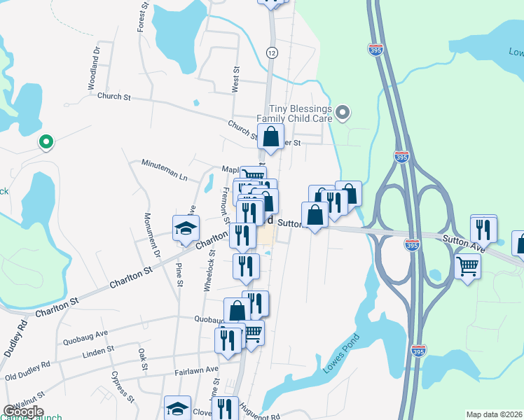 map of restaurants, bars, coffee shops, grocery stores, and more near 316 Main Street in Oxford