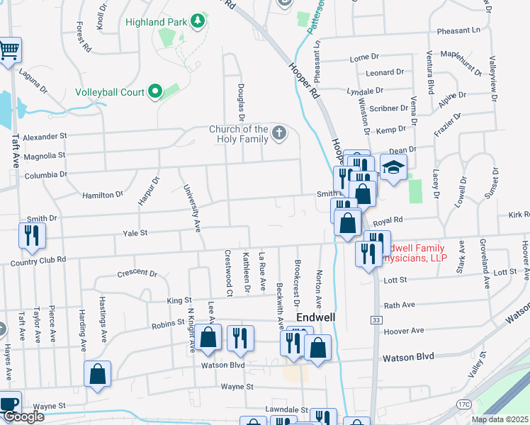 map of restaurants, bars, coffee shops, grocery stores, and more near 504 North Kathleen Drive in Endicott